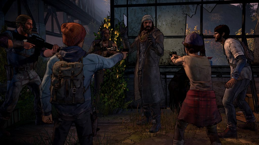 The Walking Dead The Telltale Series A New Frontier gameplay showing survivors surrounding Jesus