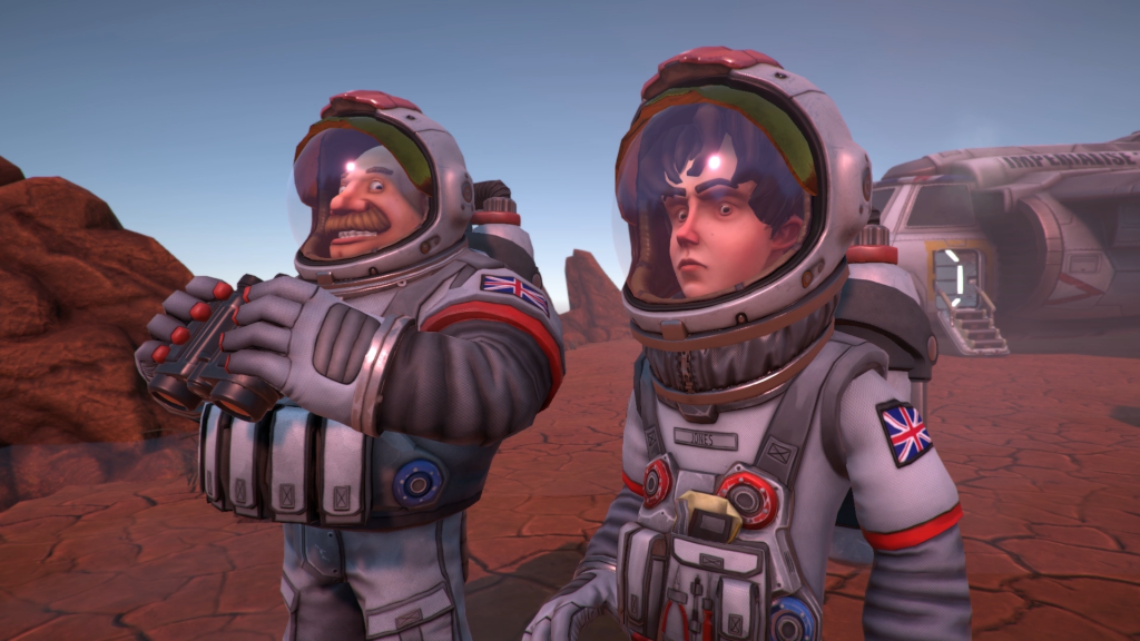 Her Majesty's Spiffing gameplay showing two characters in space outfits