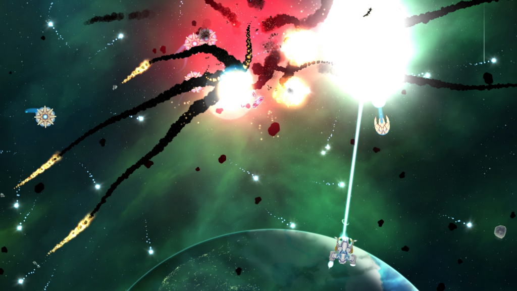 Xenoraid gameplay showing exploding enemy spaceships
