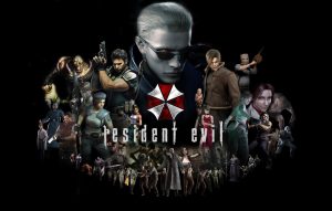 Resident Evil logo with characters from throughout the game's franchise