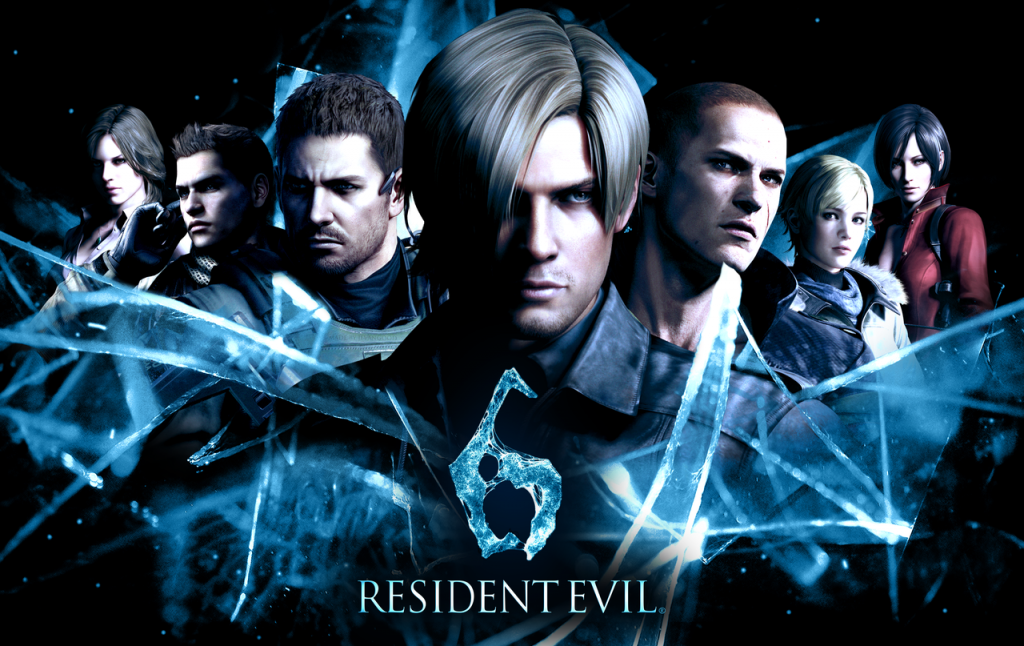 Resident Evil 6 logo with characters from the game behind