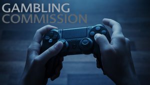 Gambling Commission logo with PlayStation controller in the background