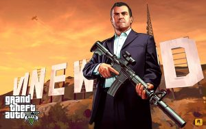 Artwork from one of the highest-grossing video games of all time, GTAV