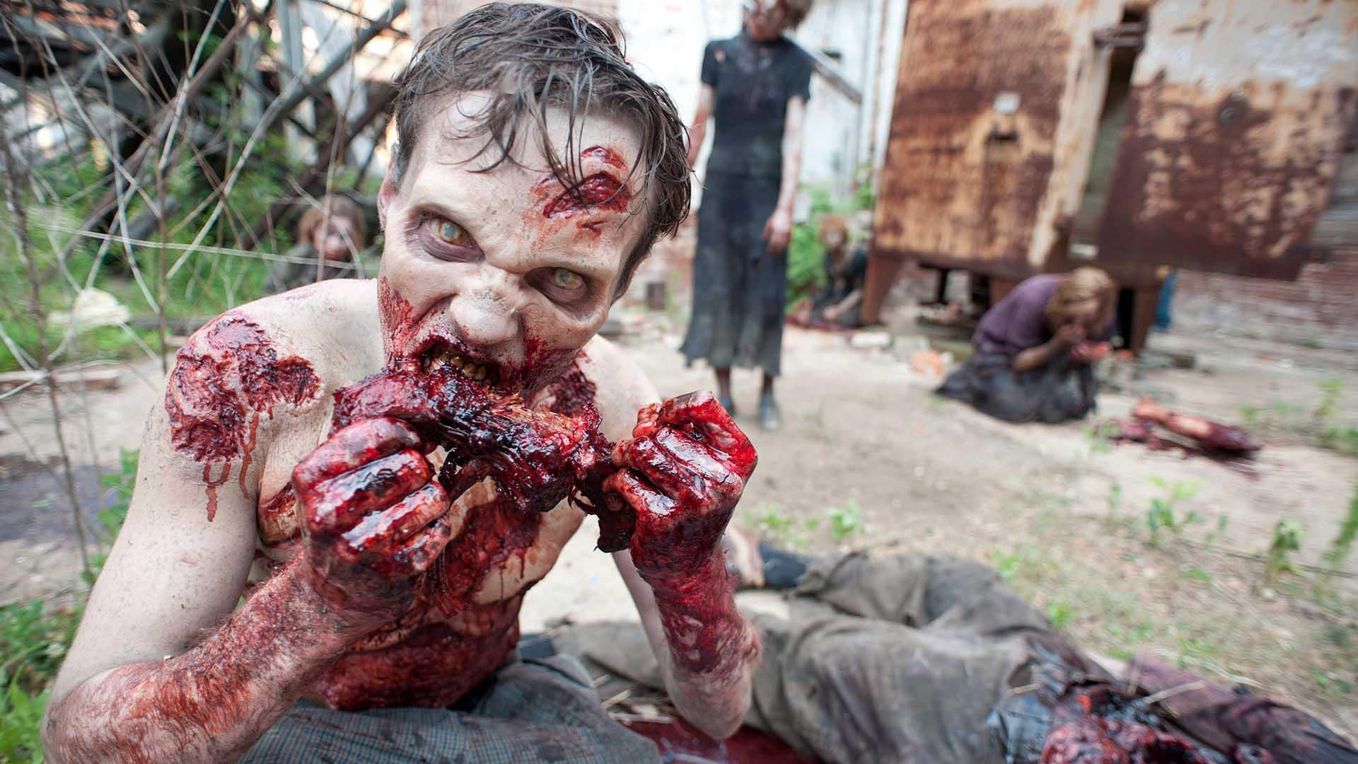 Zombie eating human flesh