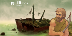 Cover image of Island the game, listing formats it will be available on and a character from the game next to a shipwreck.