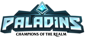 Paladins logo with a black tag line saying Champions of the Realm