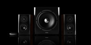 Edifier S350DB speakers on a black background