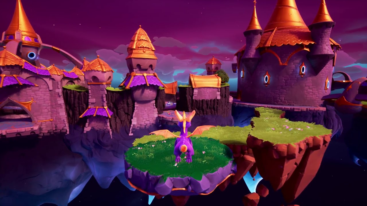 Spyro Reignttied Trilogy gameplay of Spyro gliding to a floating platform