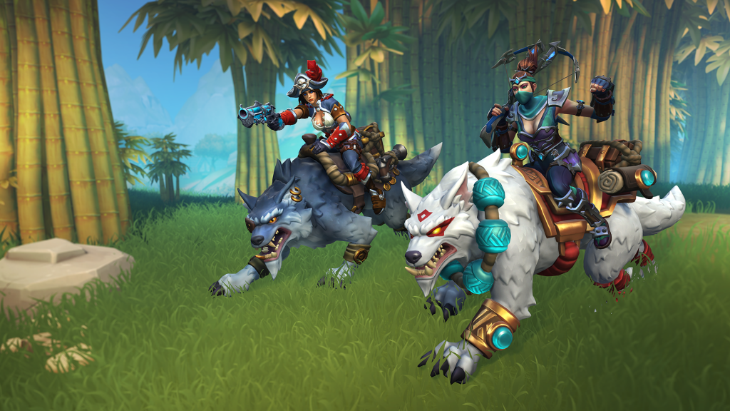 Realm Royale artwork showing two champions riding wolf mounts
