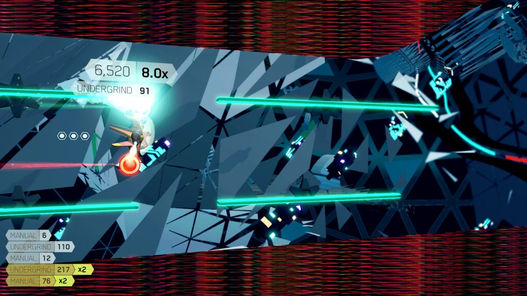 Gameplay from FutureGrind showing a bike undergrinding