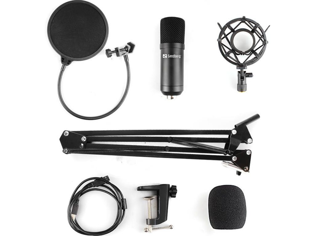 Sandberg Streamer USB Microphone Kit box contents