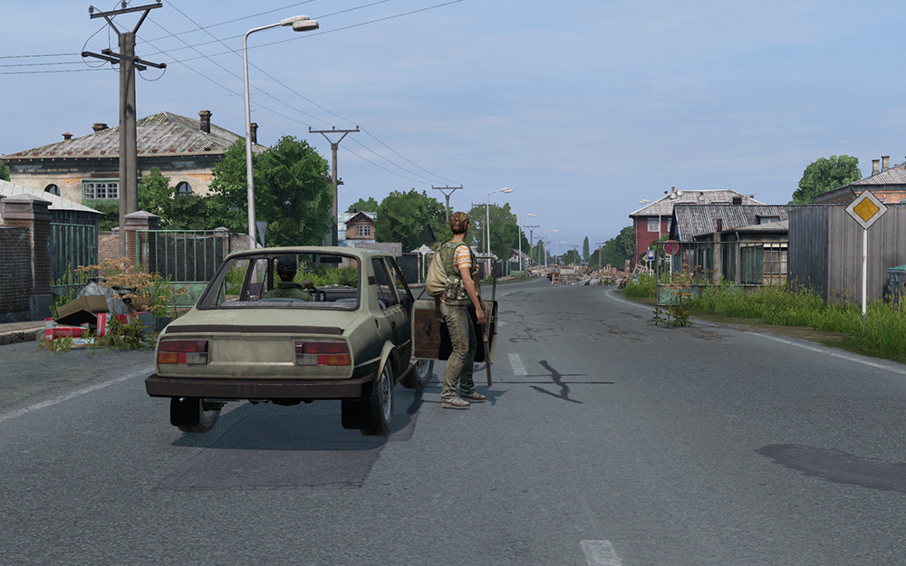Gameplay screenshot of man getting out of car on Bohemia Interactive's DayZ