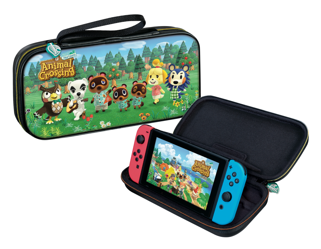 Animal Crossing: New Horizons NACON Carry Case closed and open with Switch standing up