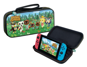Animal Crossing: New Horizons NACON Carry Case closed and open with Nintendo Switch standing up