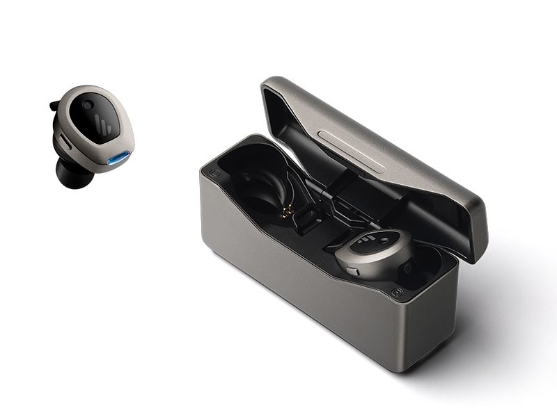 Edifier TWS NB true wireless earbuds with one inside and one outside the charging case
