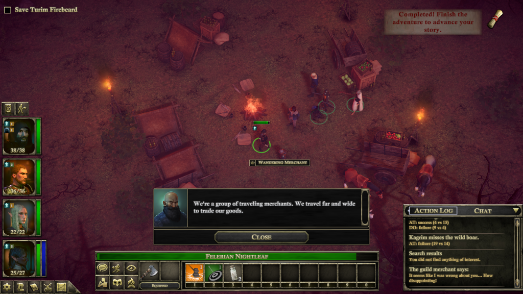 The Dark Eye: Book of Heroes screenshot showing A group of merchants that might have something useful