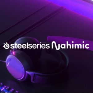 Steelseries and Nahimic logos with purple background