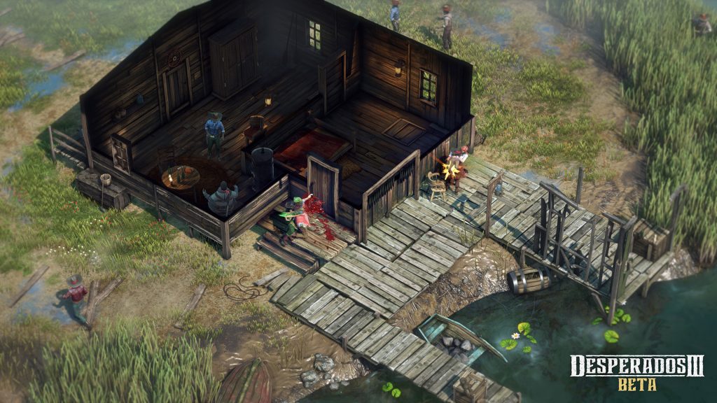 Desperados 3 beta gameplay at a river hut
