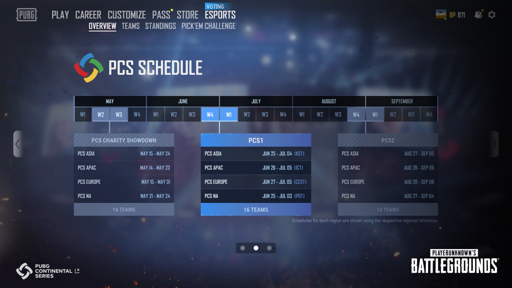 PUBG PCS Schedule times and dates
