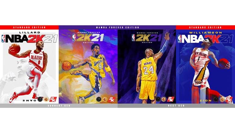 NBA 2K21 Covers showcasing Damian Lillard, Zion Williamson and Kobe Bryant