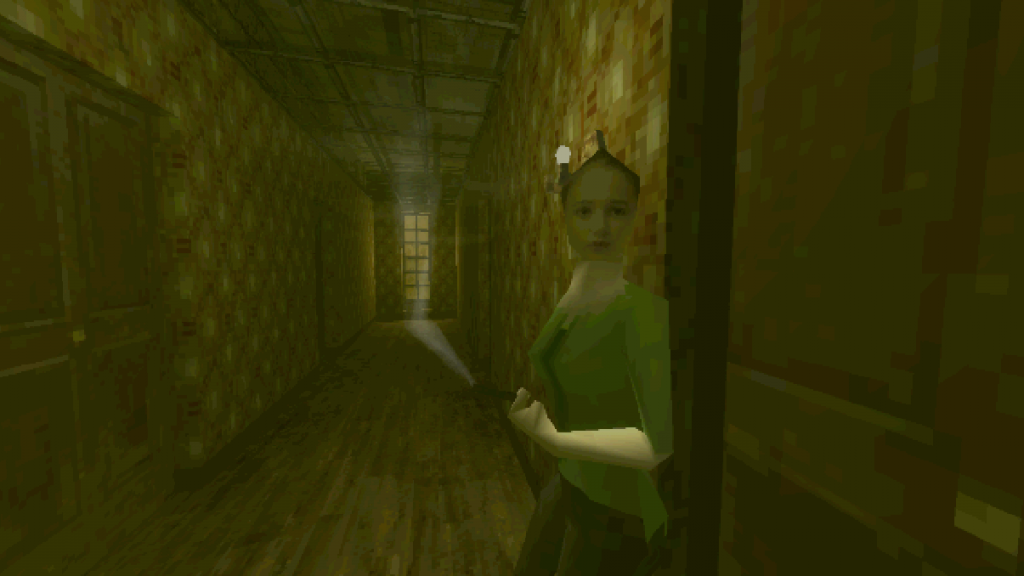 Paratopic gameplay with woman in a dark corridor