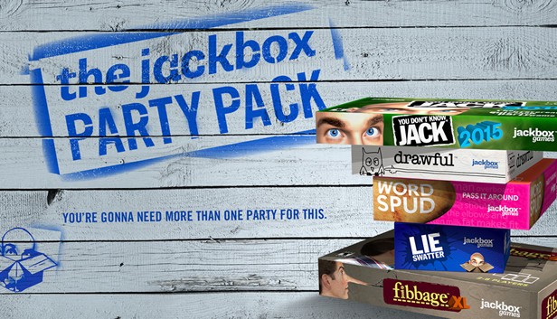The Jackbox Party Pack logo and the pack's multiplayer games listed