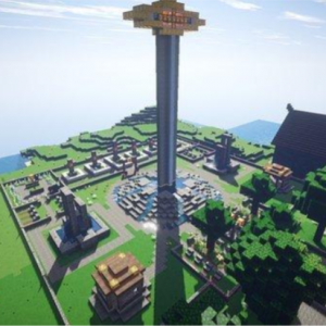 Gameplay screenshot of a tower in popular online game Minecraft