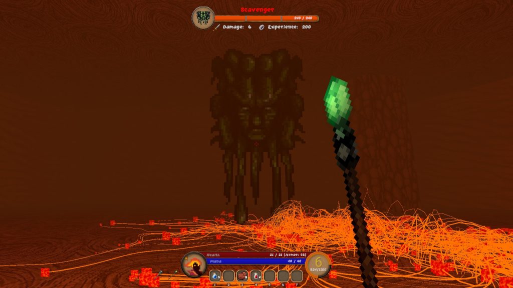 Pangeon gameplay facing a boss that resembles a floating head