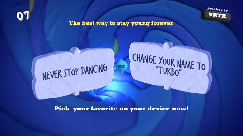 Quiplash 3 proposing one of the many questions with bizarre answer 