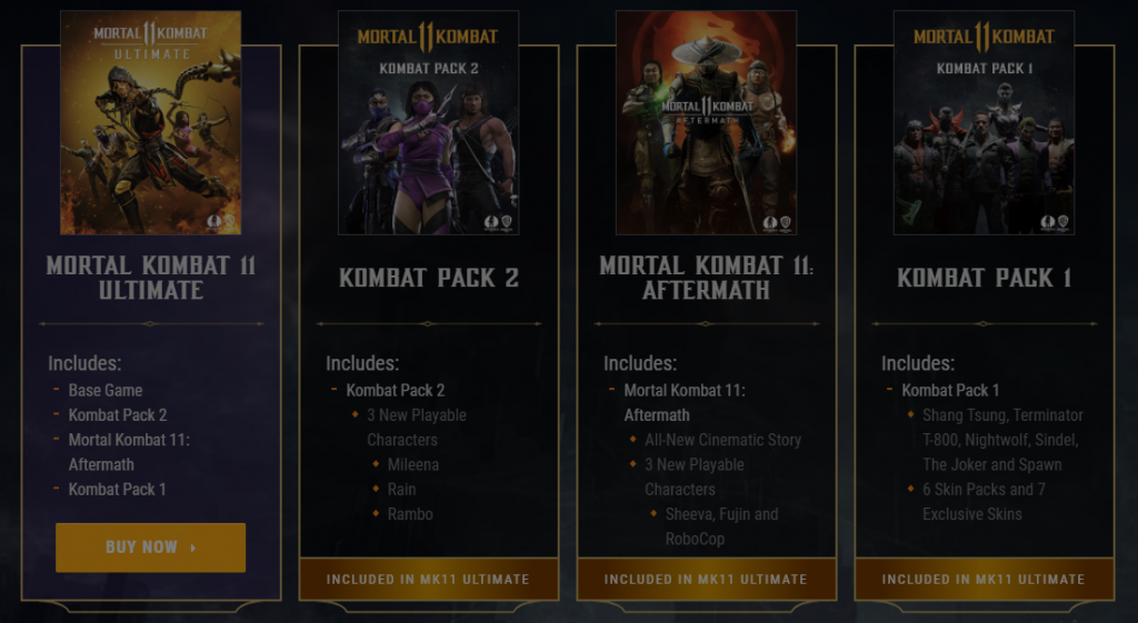 Mortal Kombat 11 Ultimate Contents from the Kombat Pack 1 and 2, and the Aftermath expansion