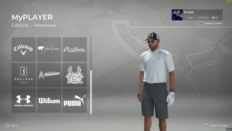 PGA Tour 2K21 MyPlayer screen kitting out the player