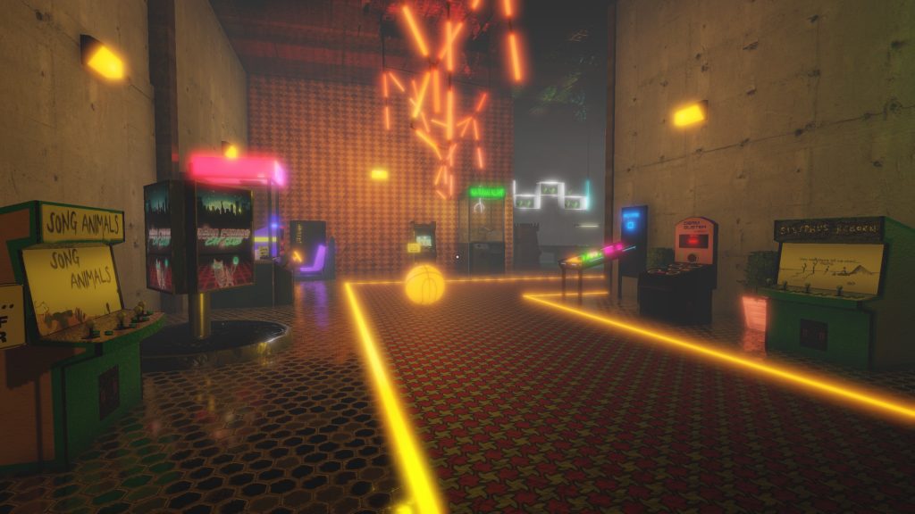Isolationist Nightclub Simulator in an abandoned hallway with arcade machines