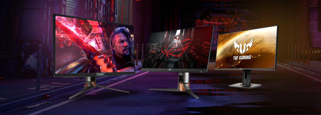 Asus Gaming Monitors all set up in a row