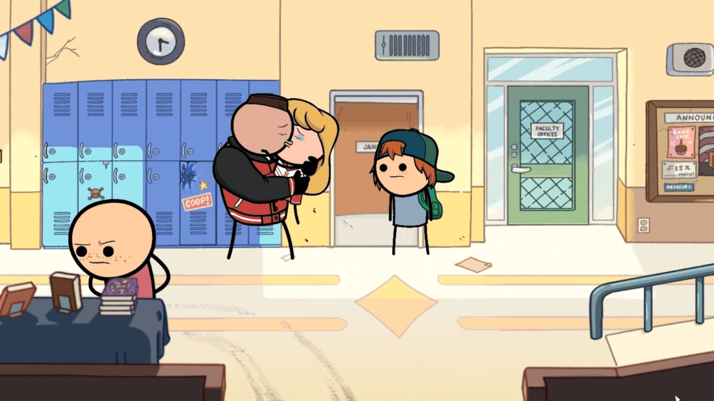 Cyanide & Happiness: Freakpocalypse Coop in the school corridor with his locker being blocked by smooching teens