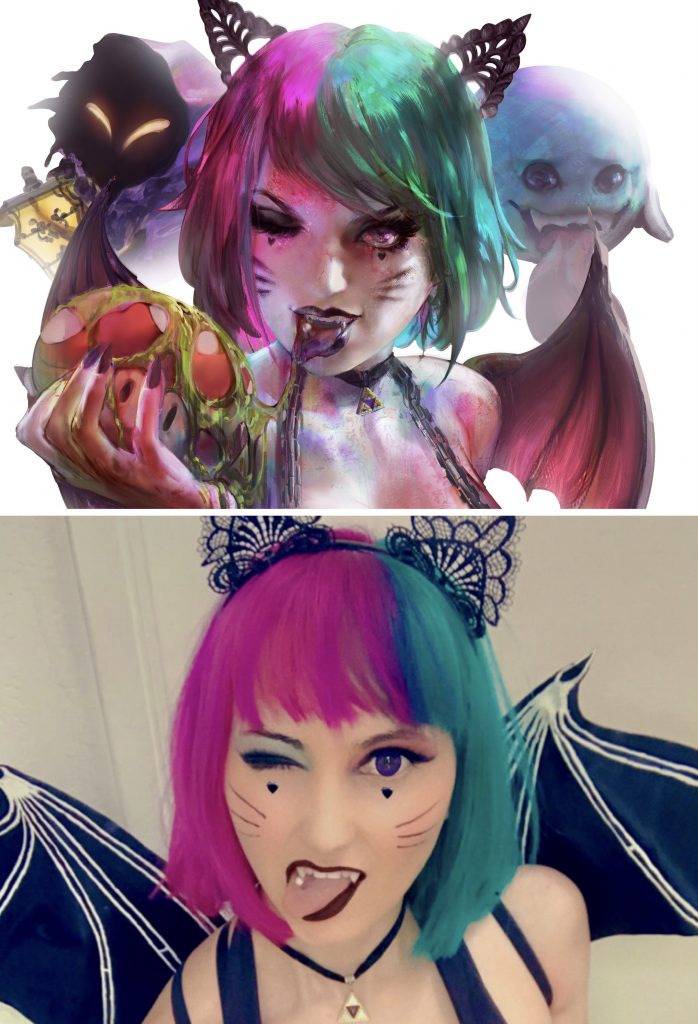 Nattend0 cosplaying her fan art