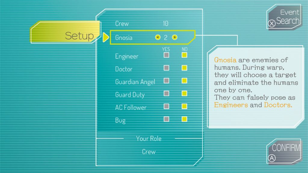 Gnosia gameplay selections