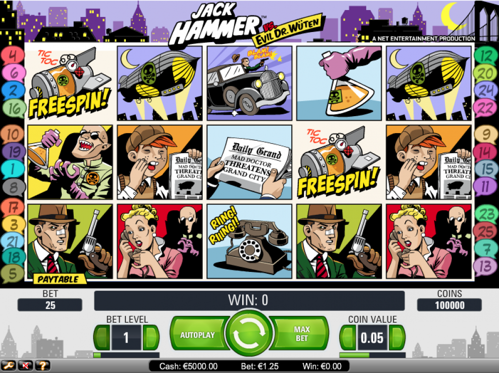 Jack Hammer Comic-themed Slot Game Reels