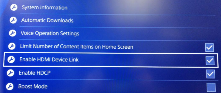 PS4 Pro HDMI Device Link Option