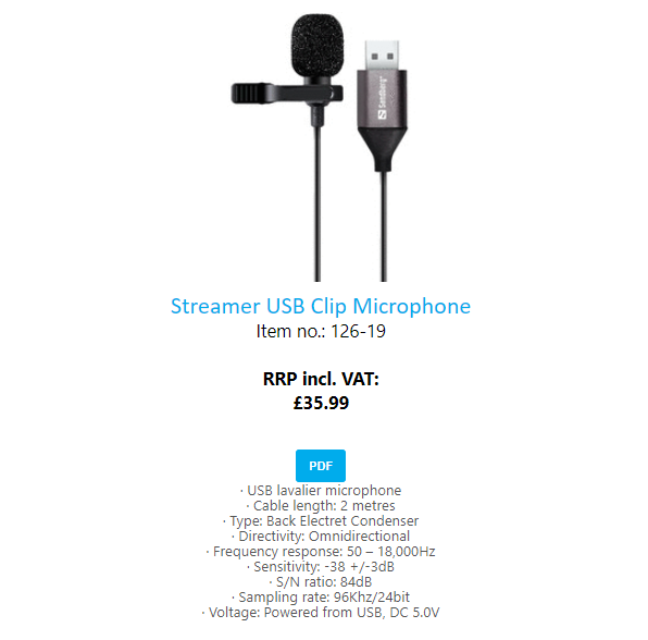 Sandberg Clip On Microphone image and features