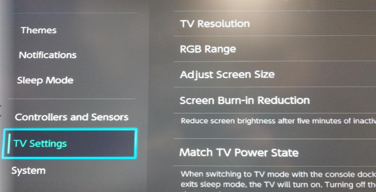 Switch TV Settings option