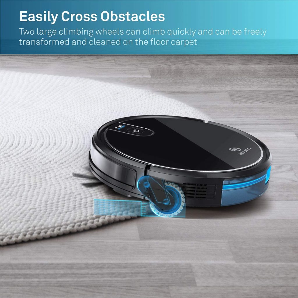 MOOSOO robot vacuum cleaner over rug