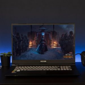 Reign Gaming Laptop open with display on