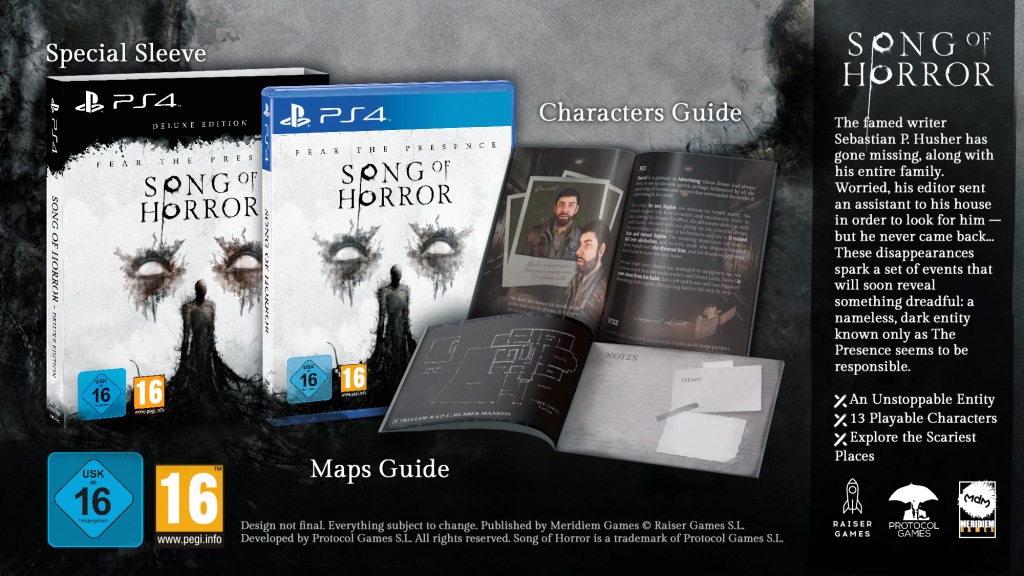 Song of Horror PS4 Deluxe Edition contents and boxes