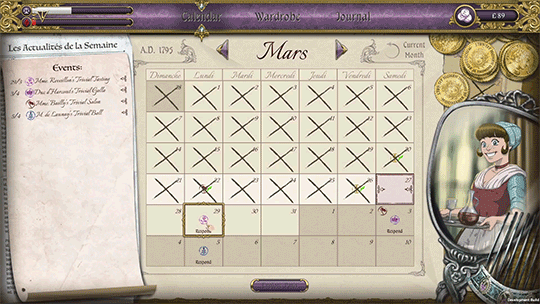 Ambition: A Minuet in Powergameplay showing calendar