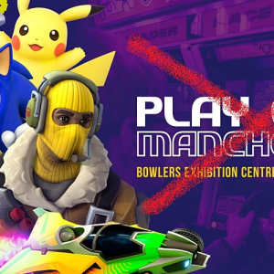 PLAY Expo Manchester 2021 logo with red cross