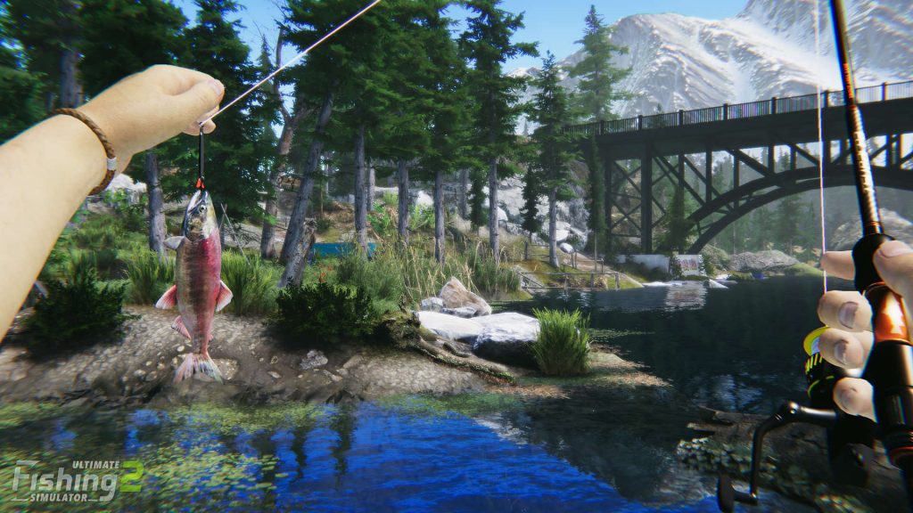Ultimate Fishing Simulator 2 gameplay holding a fish caught on the line