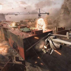 Battlefield 2042 helicopter firing at a rooftop