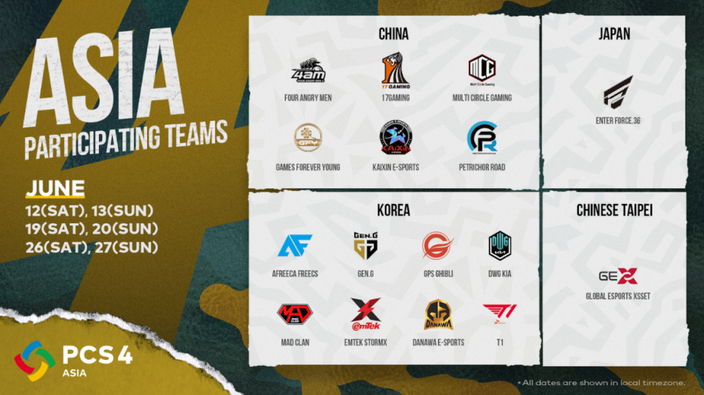 PCS4 Asia Teams and Schedule