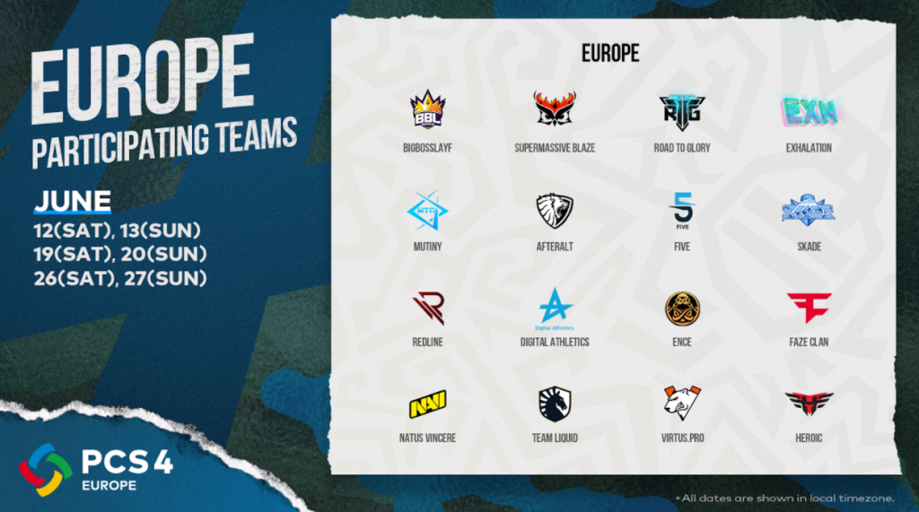 PCS4 Europe Teams and Schedule