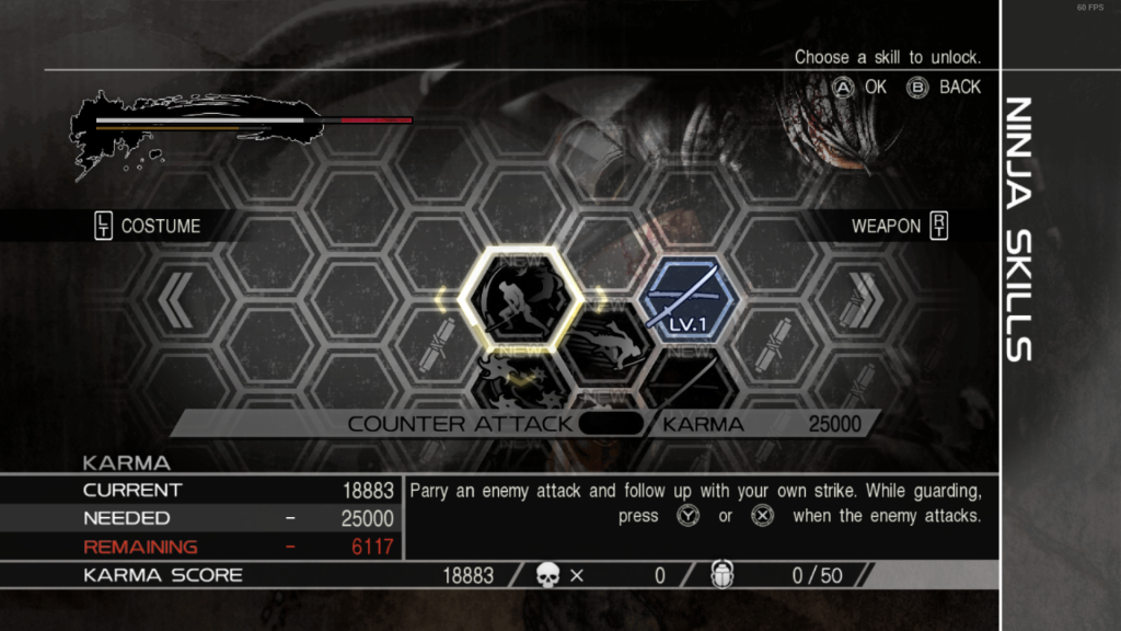 Ninja Gaiden Master Collection skills menu